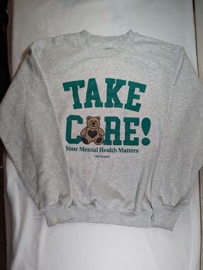 Our Seasons Take Care! Grey Graphic Sweatshirt with Green Print